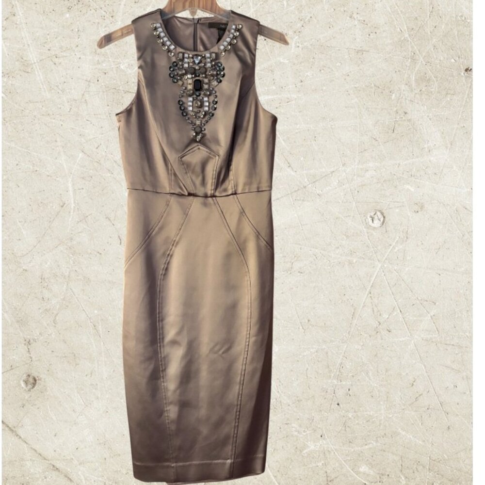 Satin Jewel-Neck Dress by Andy The-Anh